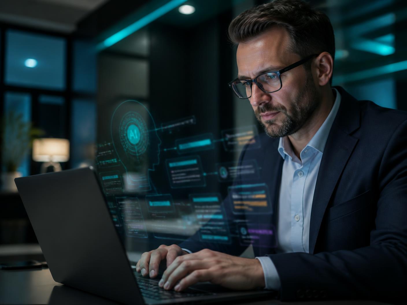 Profissional utilizando inteligência artificial no trabalho