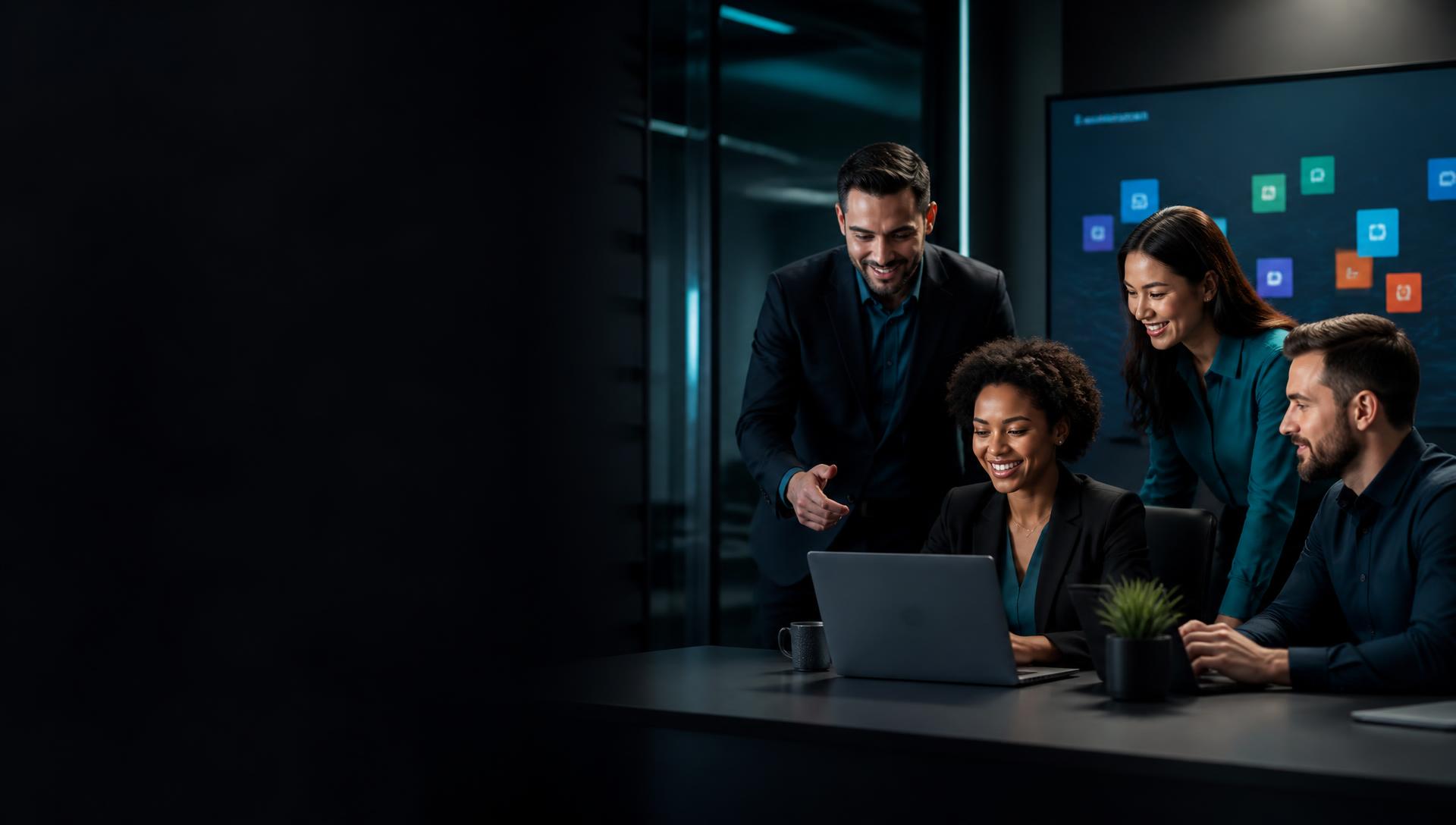 Equipe trabalhando com soluções Microsoft 365